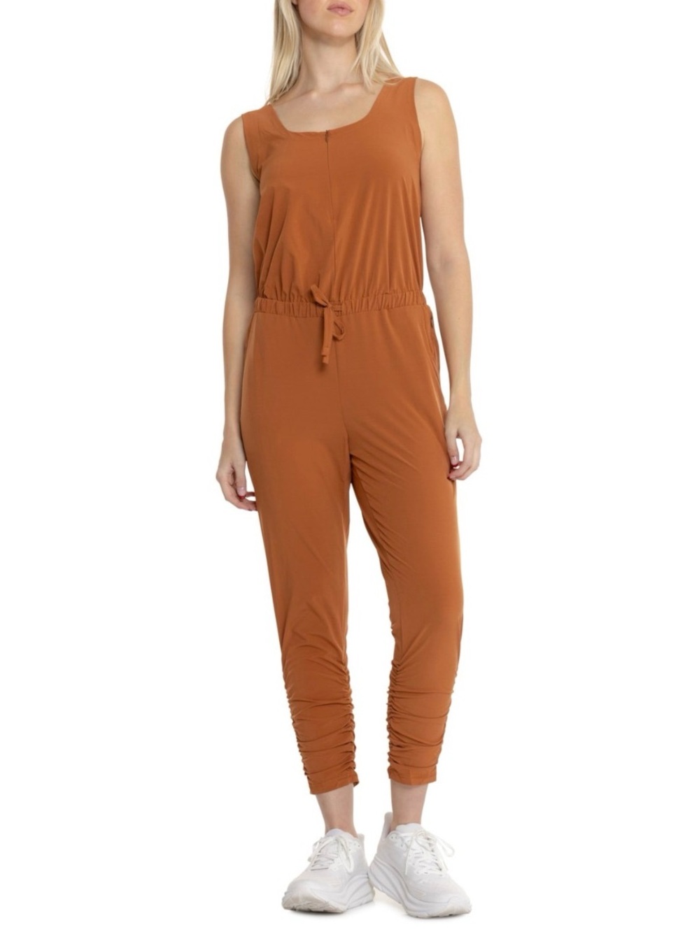 Prana Sleeveless Rust-Tone Drawstring Jumpsuit